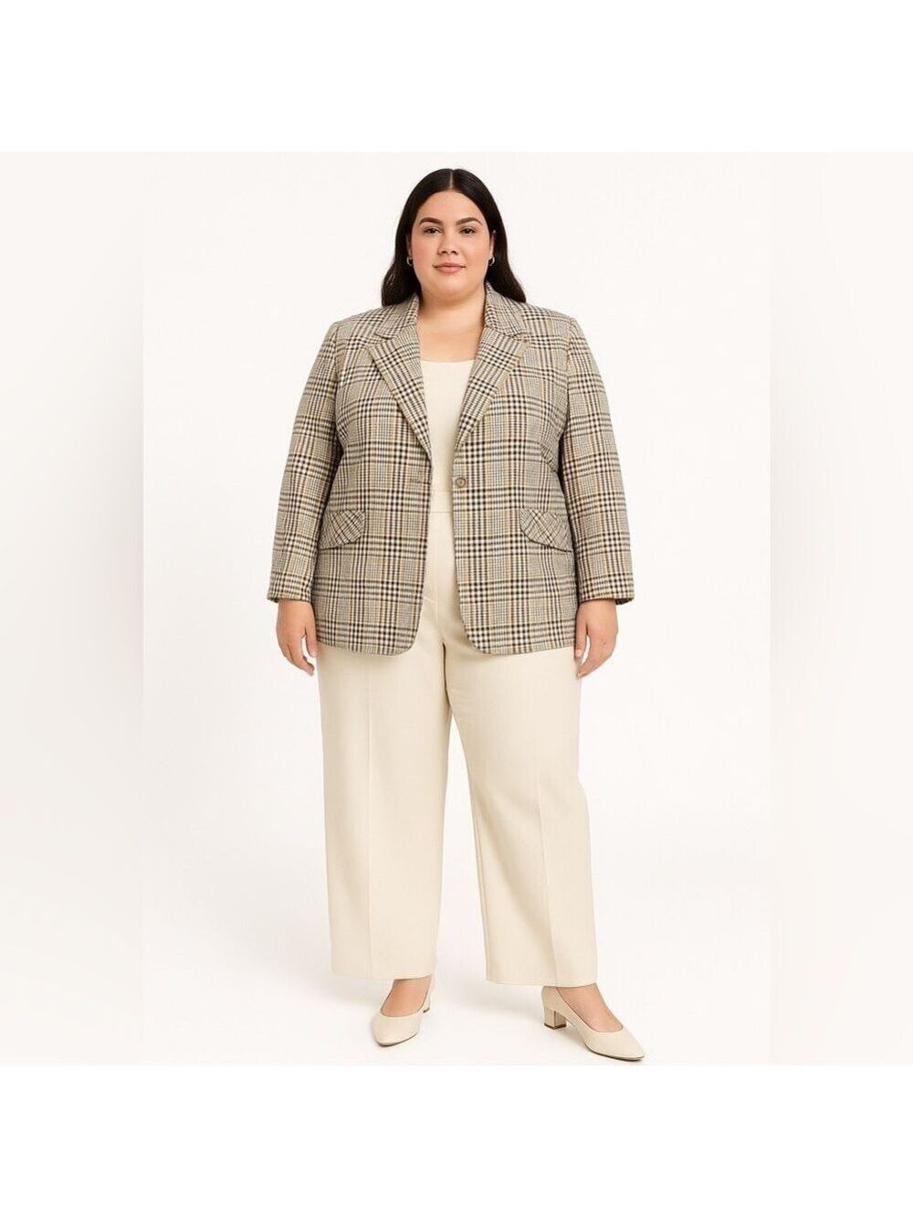ADDITION ELLE Fully Lined Plaid Blazer Front Flap Pockets MADE IN CANADA 🇨🇦  24W